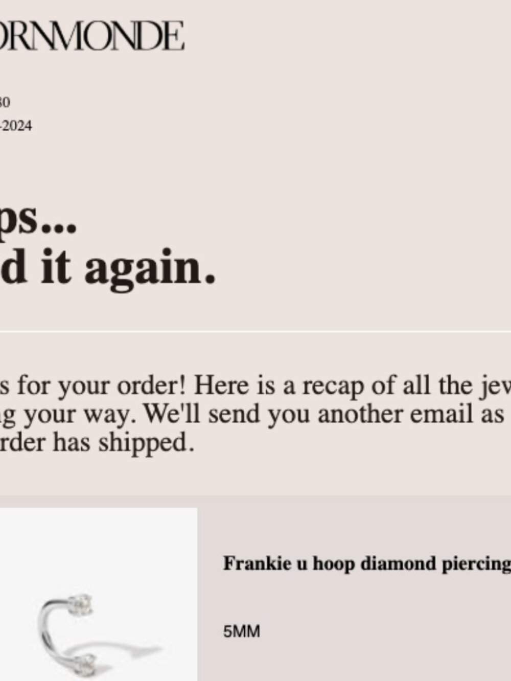 Frankie u hoop diamond piercing - Picture 2 of 5